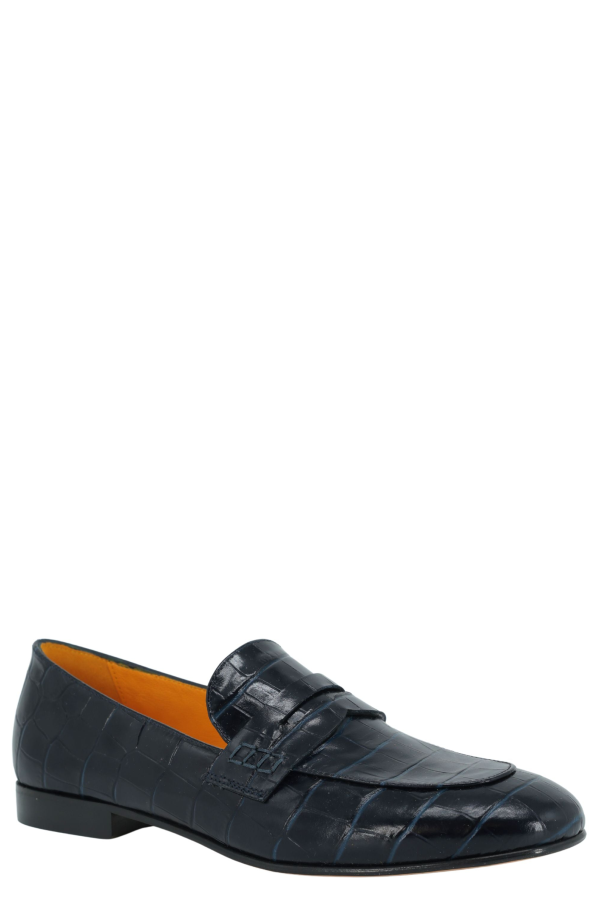 Madison Maison™ Leather Flat Moc Croc Loafers - Navy