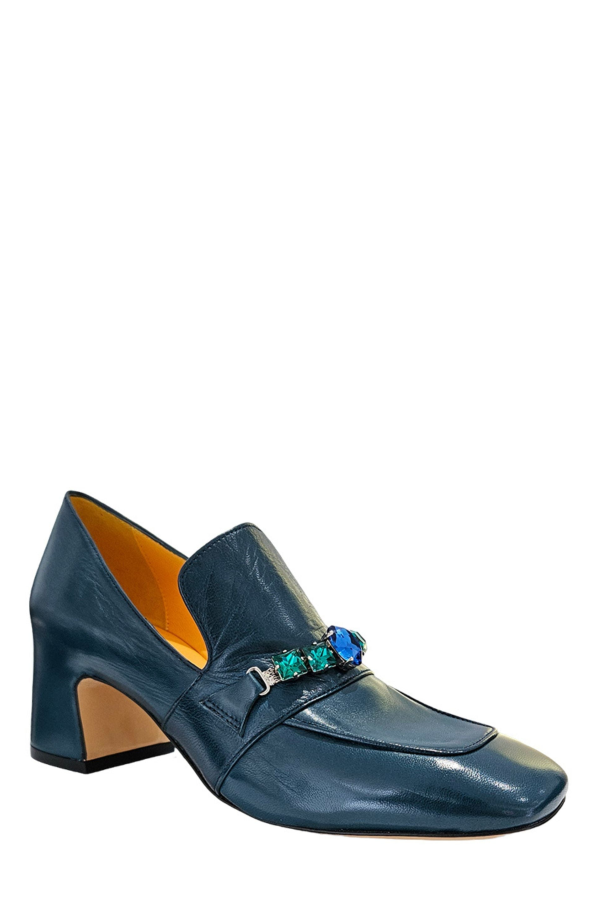 Madison Maison™ Leather Mid Heel Jeweled Loafer - Navy