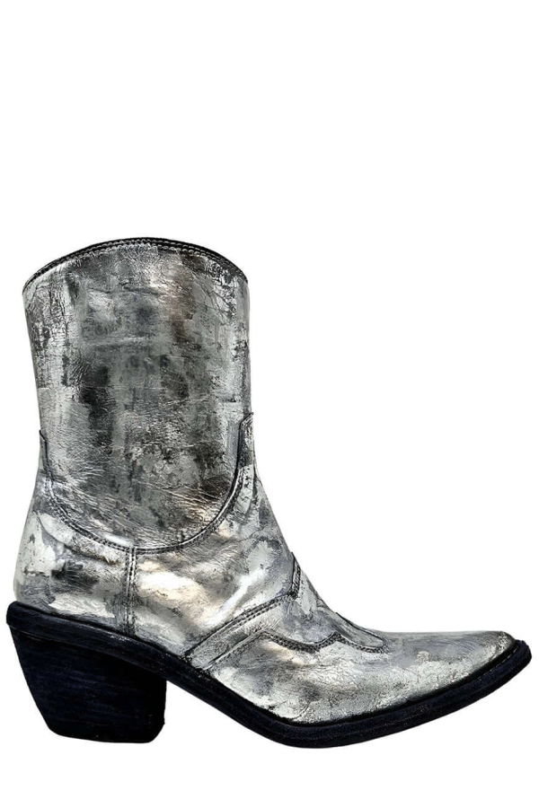 Madison Maison™ Laminated Pointy Toe Ankle Boots - Silver