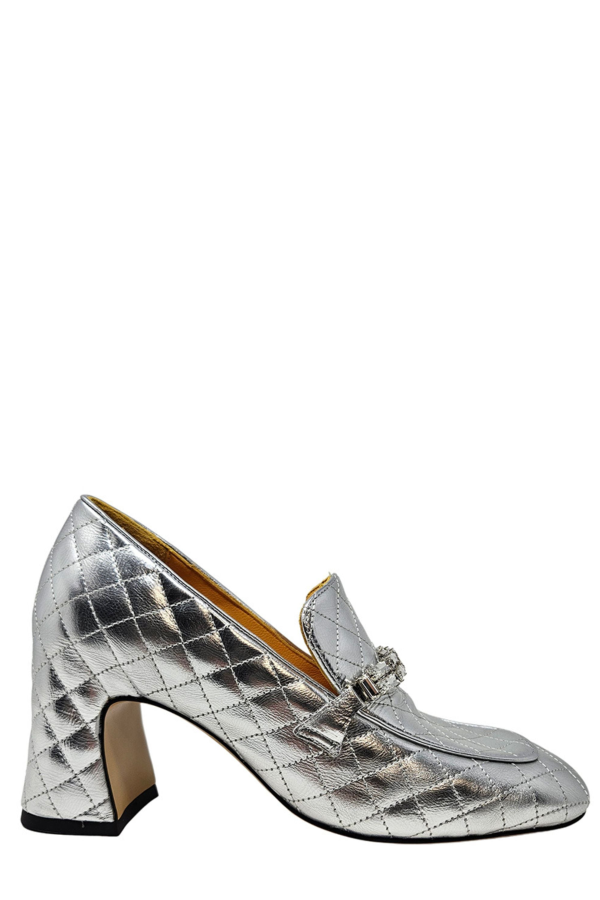 Madison Maison™ MD100 Quilted Jeweled Heel Loafer - Silver