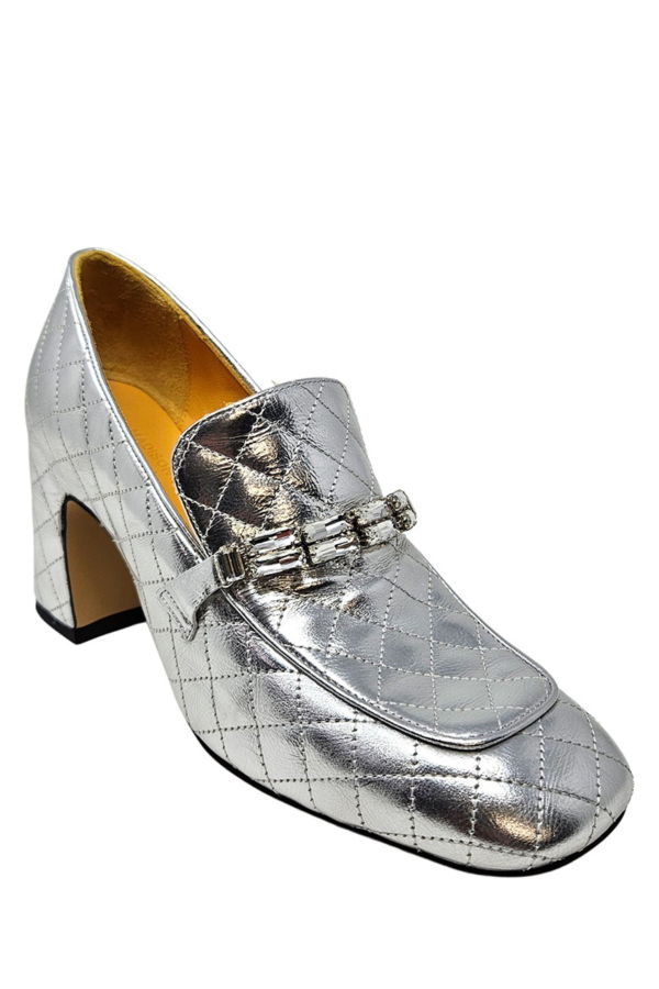 Madison Maison™ MD100 Quilted Jeweled Heel Loafer - Silver