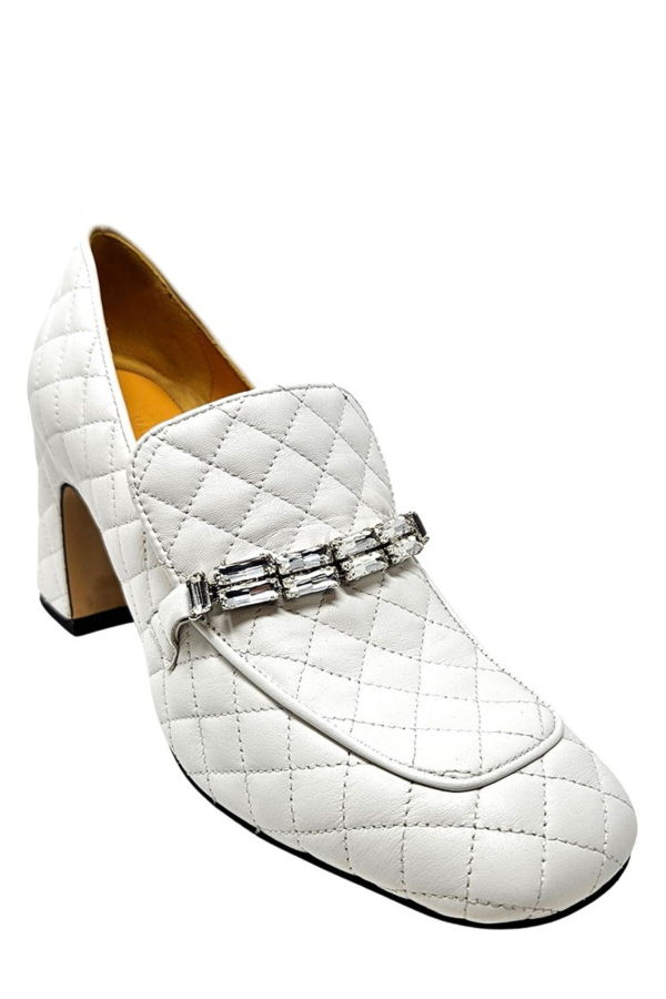 Madison Maison Leather Quilted Loafer Shoes - White