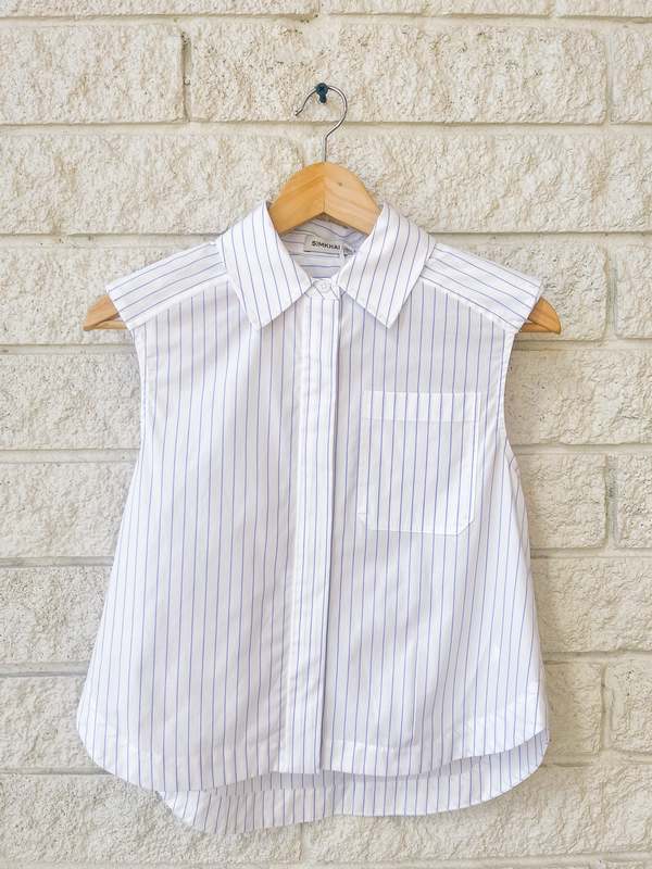 Jonathan Simkhai Winslow S/L Cropped Shirt - White Stripe