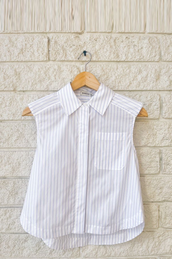 Jonathan Simkhai Winslow S/L Cropped Shirt - White Stripe
