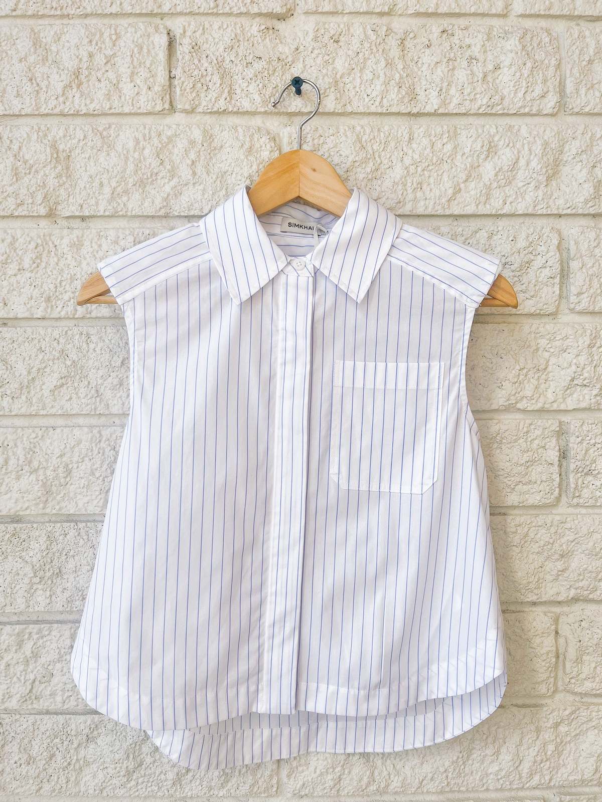 Jonathan Simkhai Winslow S/L Cropped Shirt - White Stripe - Image 1 of 4