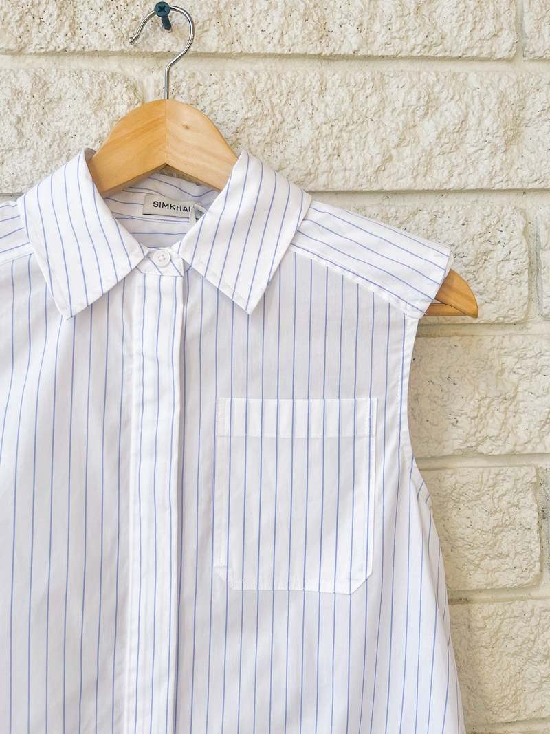 Jonathan Simkhai Winslow S/L Cropped Shirt - White Stripe