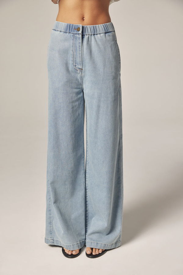 amente Wide Leg Elastic Pants - Lt. Denim
