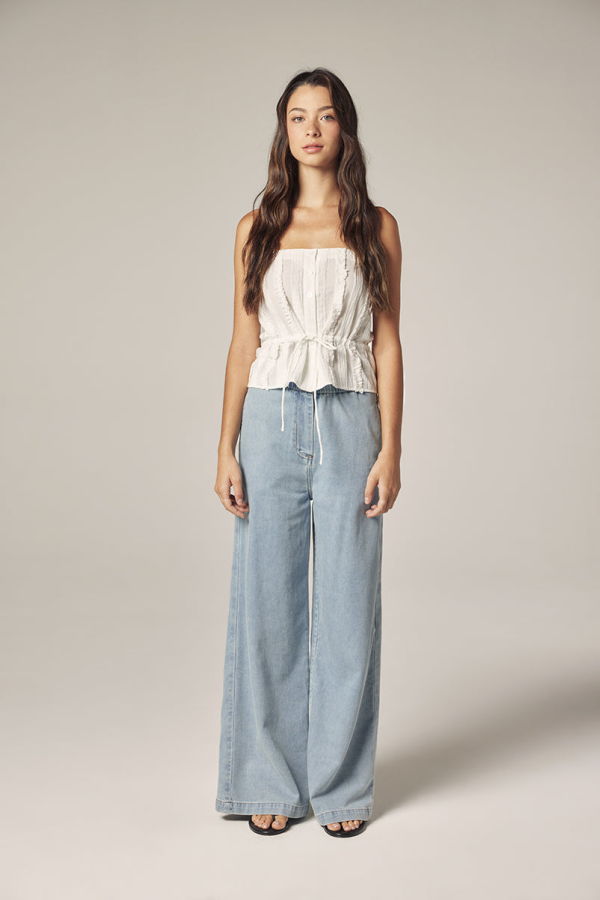 amente Wide Leg Elastic Pants - Lt. Denim