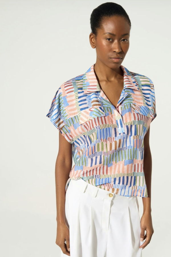 Cotélac Printed Blouse Top - Blue