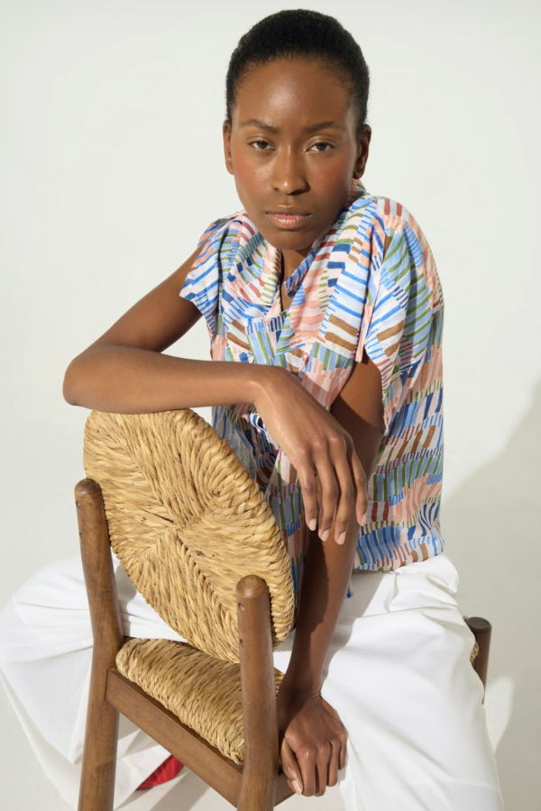 Cotélac Printed Blouse Top - Blue