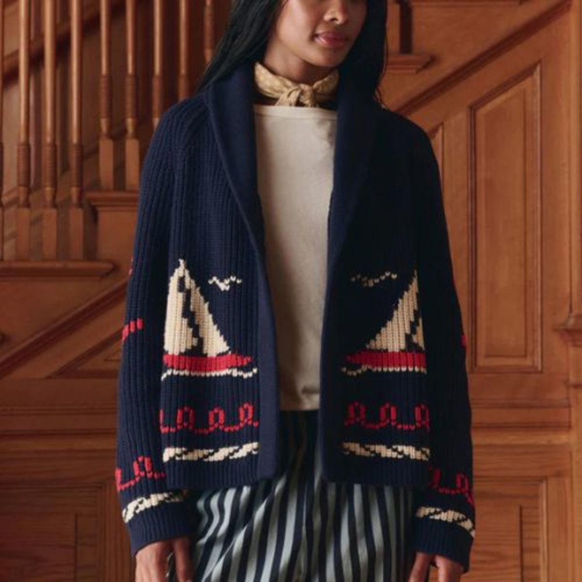 The Great. Sailboat Lodge Cardigan - Dark Navy - Image 1 of 6