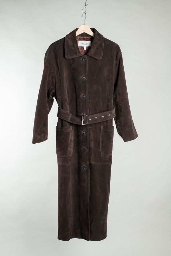 CAWLEY STUDIO Quinn Calf Suede Coat - Chocolate