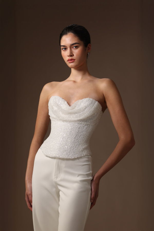 Sau Lee Lin Beaded Corset Top - White