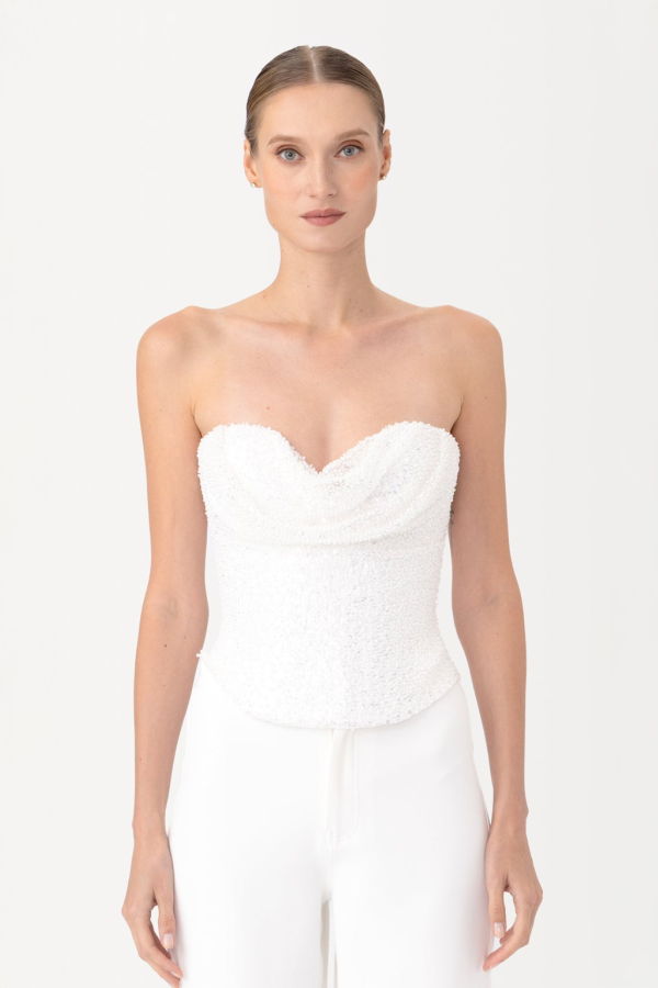 Sau Lee Lin Beaded Corset Top - White