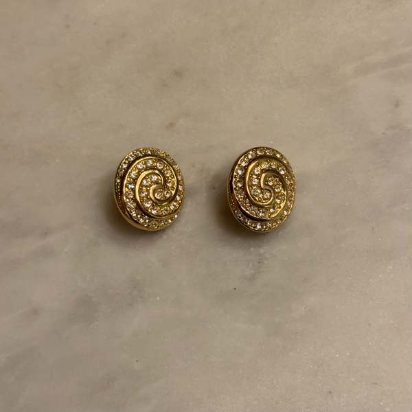 Vintage Christian Dior Rhinestone Swirl Earrings - Gold