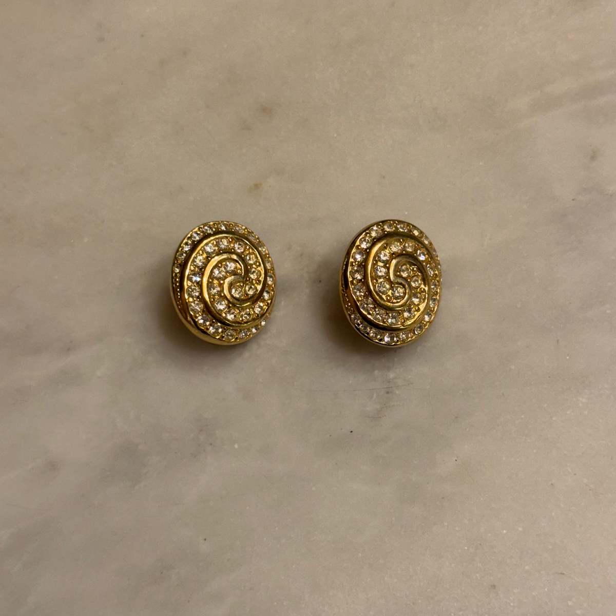 Vintage Christian Dior Rhinestone Swirl Earrings - Gold - Image 3 of 3