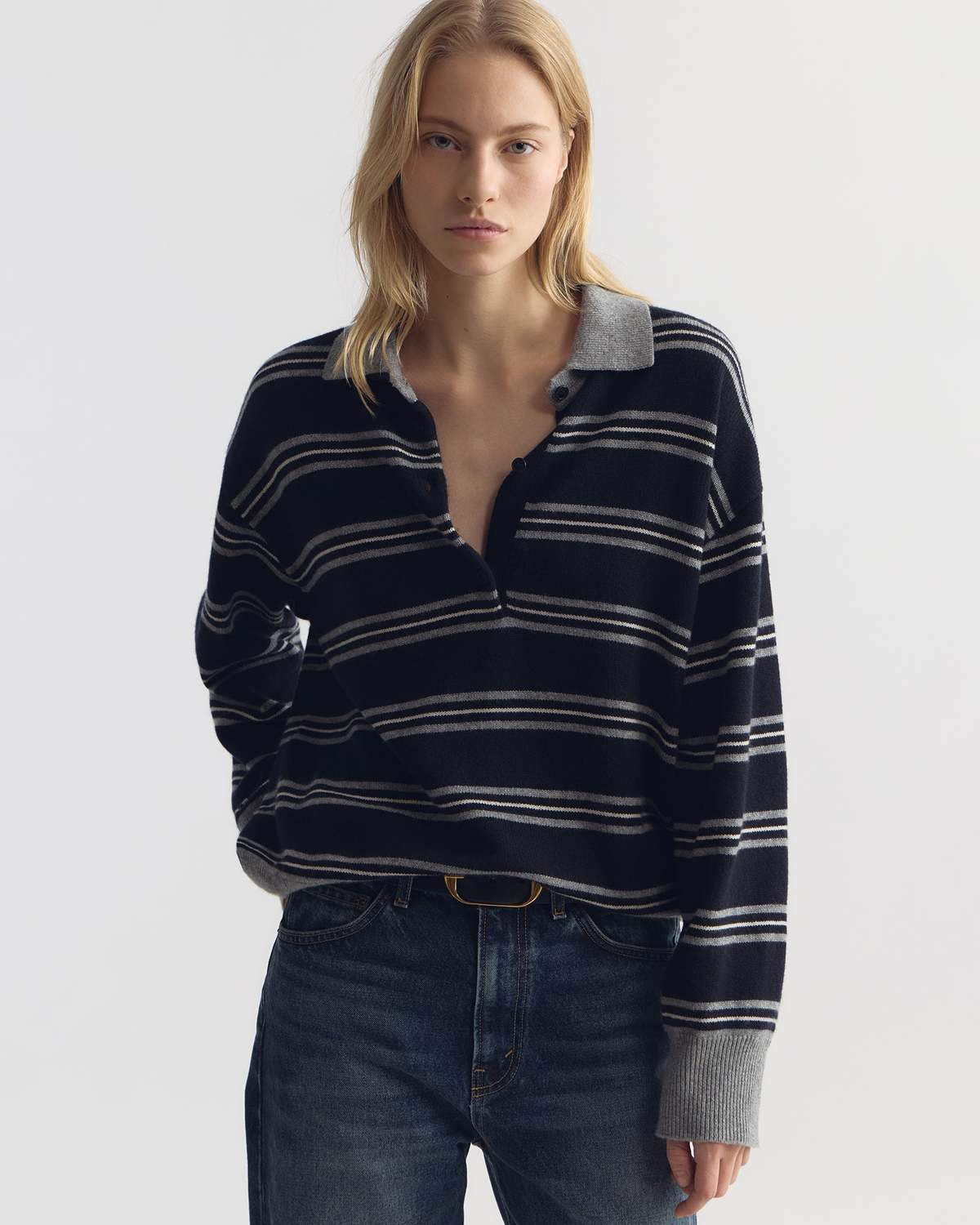 Nili Lotan Galvez Stripe Polo Sweater - Image 2 of 4
