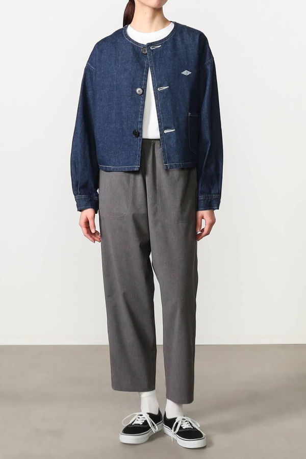 Danton Denim Collarless Short Jacket - Indigo