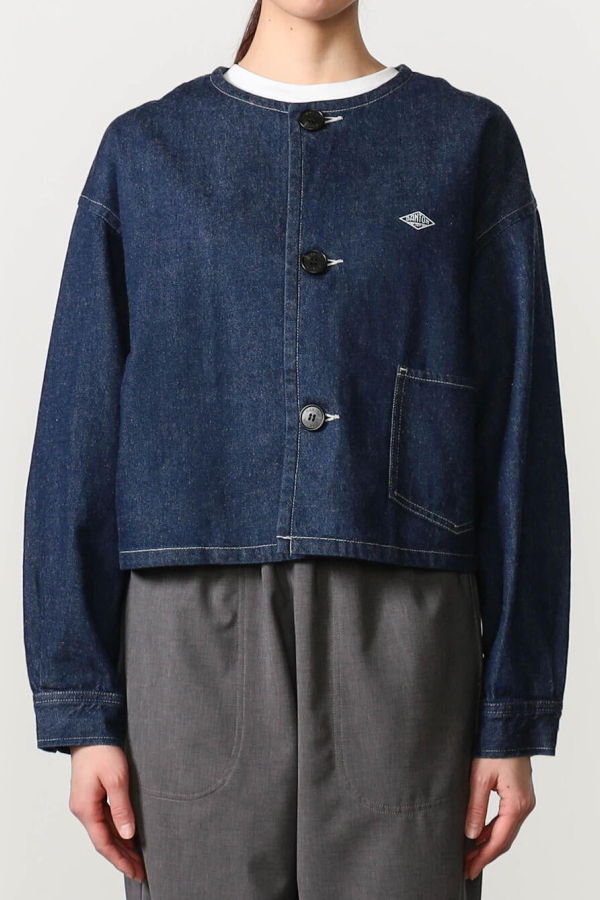 Danton Denim Collarless Short Jacket - Indigo