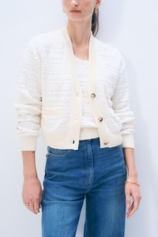 White + Warren Textured Boucle Cardigan - Ivory