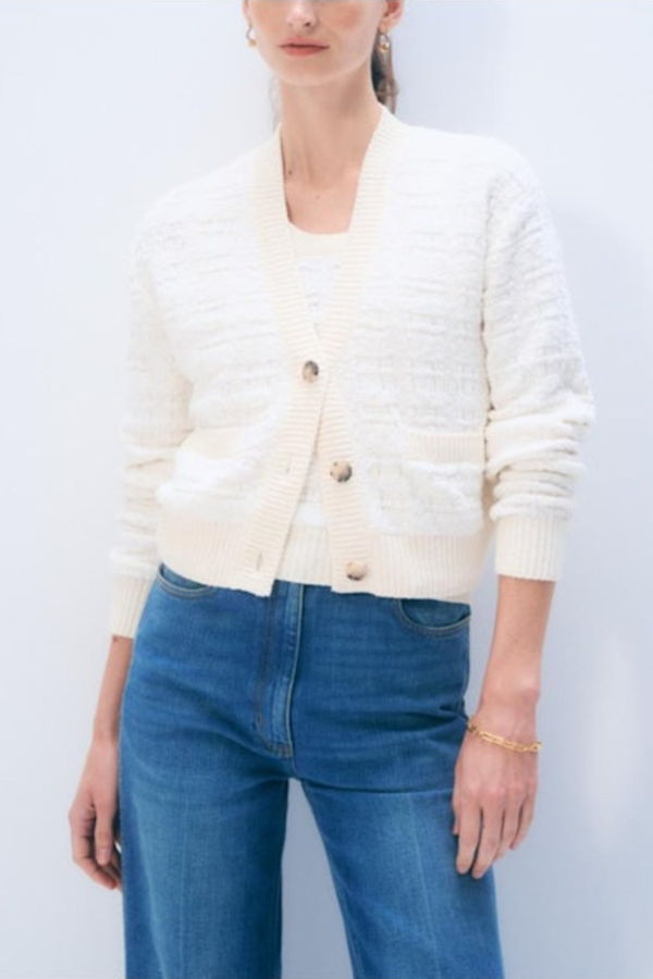 White + Warren Textured Boucle Cardigan - Ivory