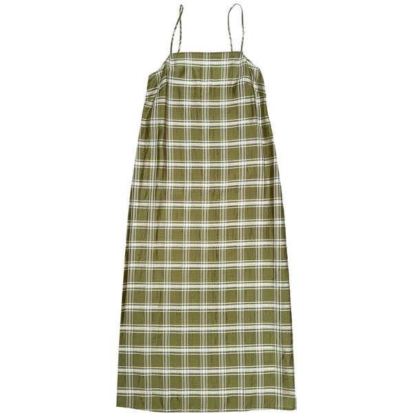 Ali Golden Square Neck Slip Dress - Olive Plaid