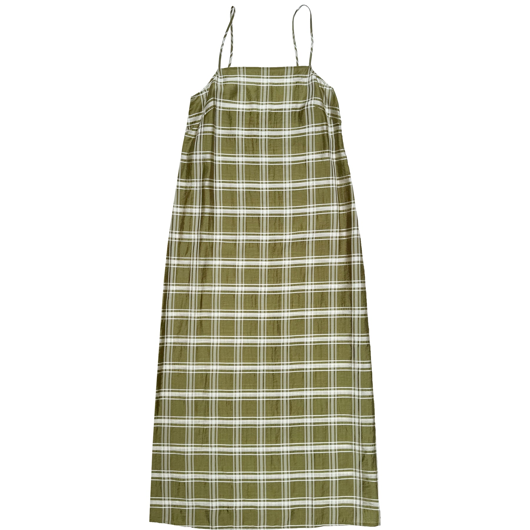 Ali Golden Square Neck Slip Dress - Olive Plaid S