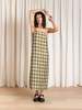 Ali Golden Square Neck Slip Dress - Olive Plaid - Thumbnail 2