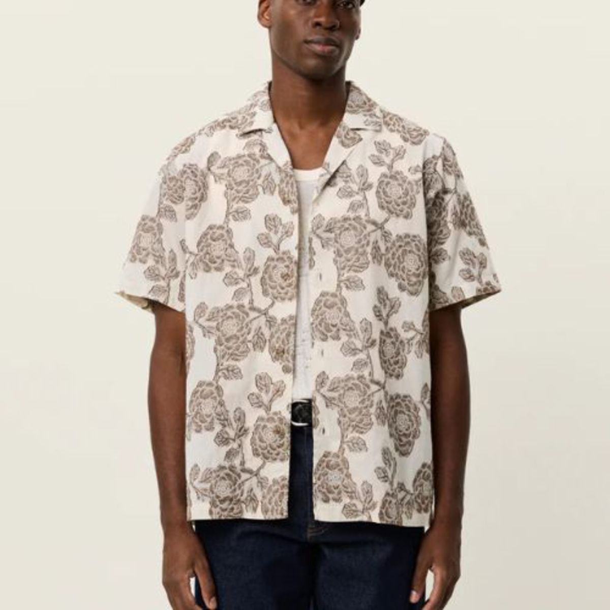 LES DEUX Lesley Flower Jacquard Short Sleeve Shirt - Ivory - Image 4 of 5
