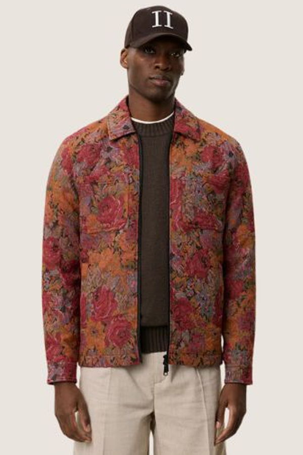 LES DEUX Marseille Jacquard Zip Jacket - Red Dhalia