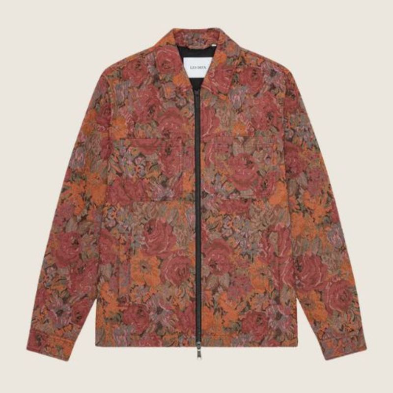 LES DEUX Marseille Jacquard Zip Jacket - Red Dhalia