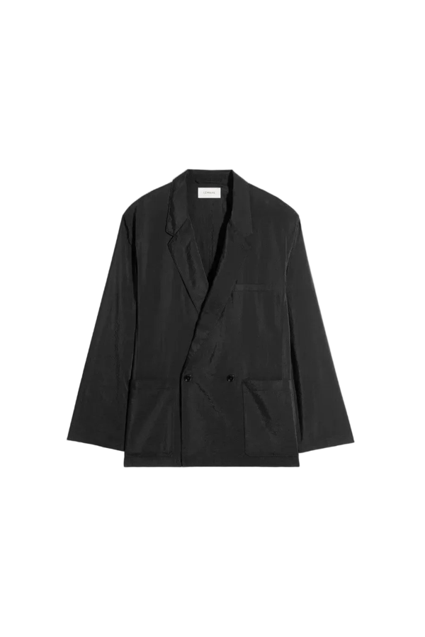 Lemaire Soft Double Breasted Jacket In Dry Silk - Black
