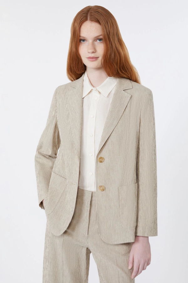 Weekend Max Mara Cotton & Linen Seersucker Blazer - Sand