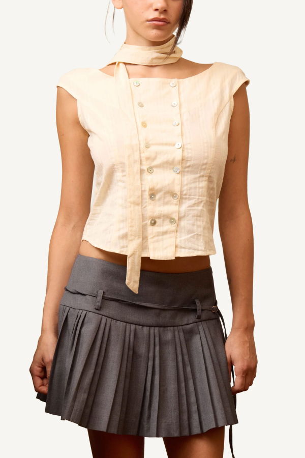 ZEMETA Butter Stripe Tie Shirt