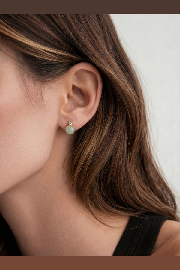 seree Esther Green jade and zircon stud earrings