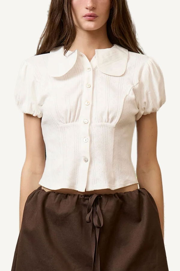 ZEMETA White Cream Blouse Top