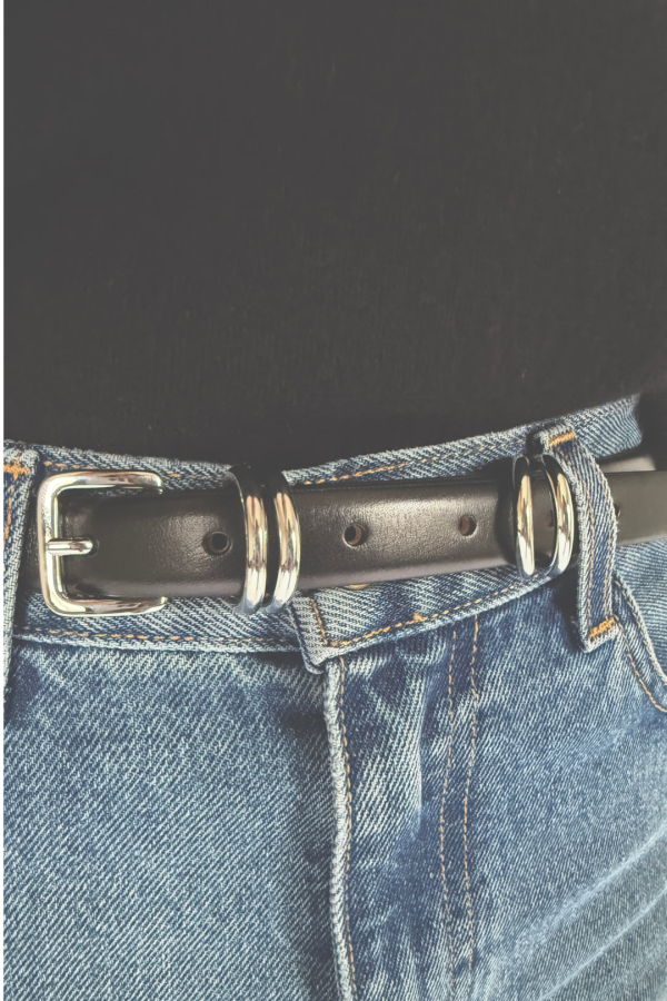Dehanche Constance Silver Belt in Black Leather