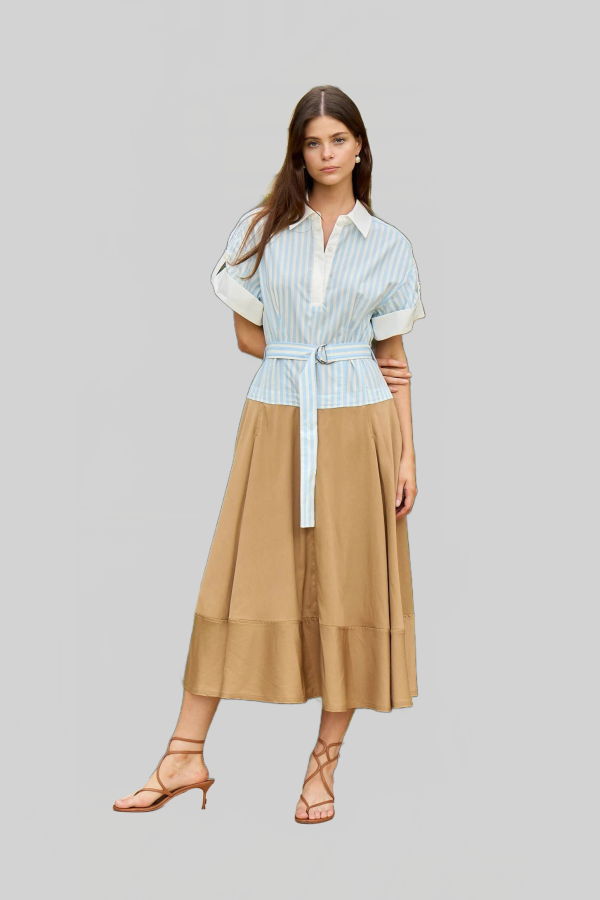 Jonathan Simkhai Mylo Midi Combo Shirt Dress - Hydrangea Blue Stripe Multi