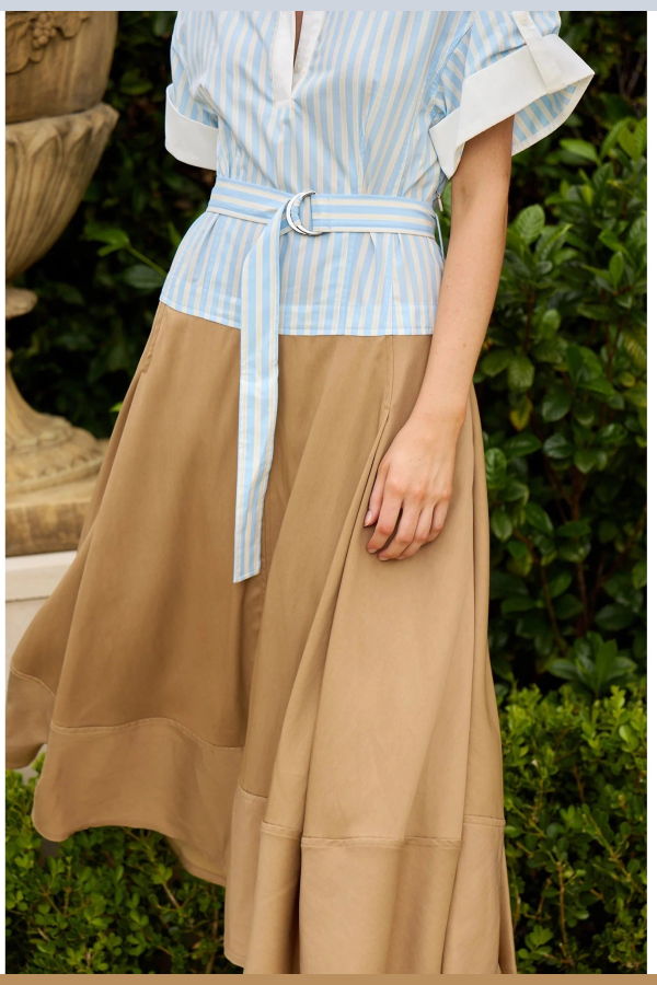 Jonathan Simkhai Mylo Midi Combo Shirt Dress - Hydrangea Blue Stripe Multi