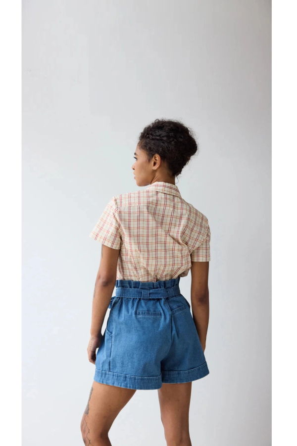 Hope for Flowers by Tracy Reece Scarf Tie Button Down Top - Tattersall