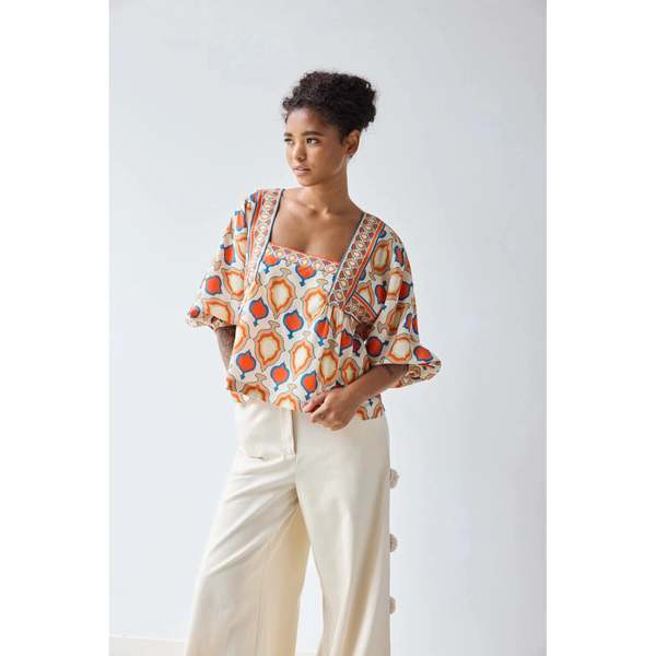 Hope for Flowers by Tracy Reece Square Neck Blouse - Custard Medallion