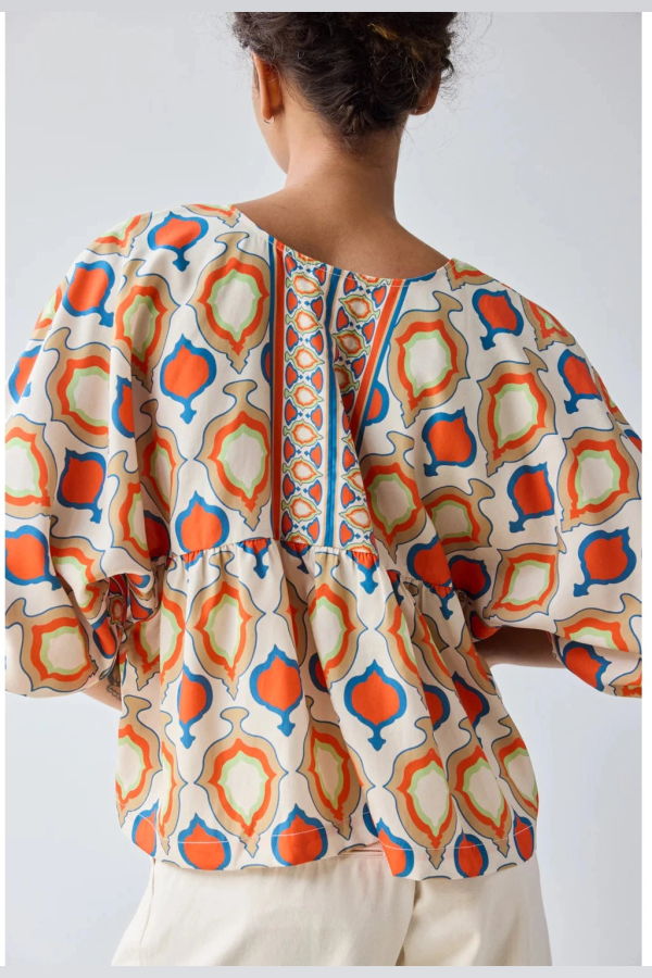 Hope for Flowers by Tracy Reece Square Neck Blouse - Custard Medallion