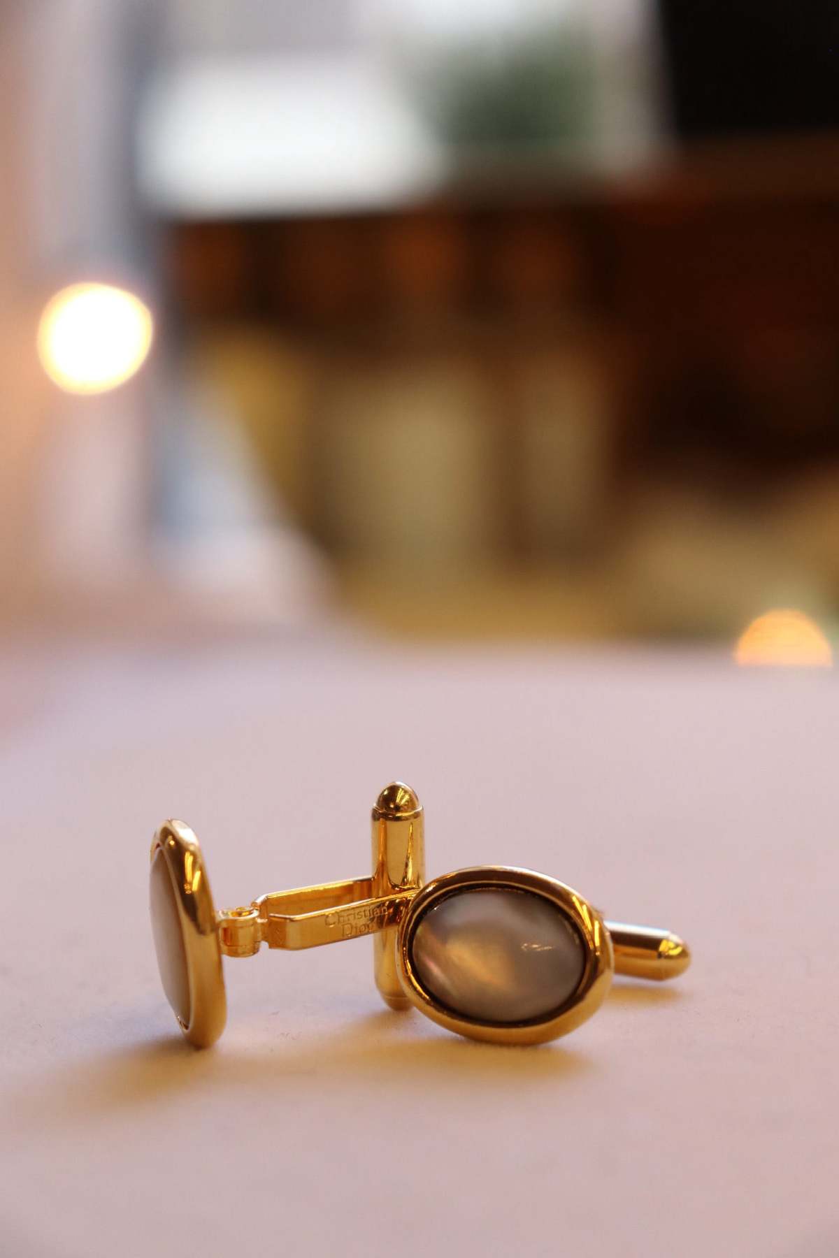 Vintage Christian Dior Goldtone White Mother Of Pearl Cuff Links - Image 1 of 3