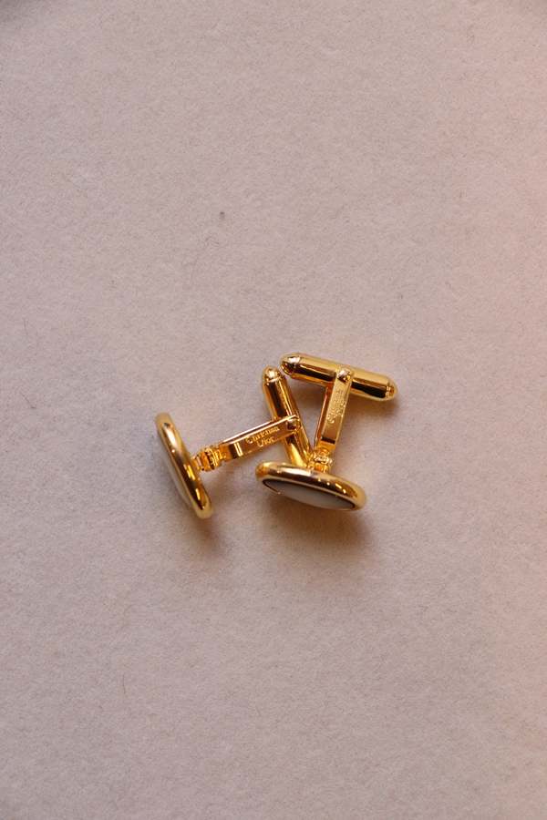 Vintage Christian Dior Goldtone White Mother Of Pearl Cuff Links