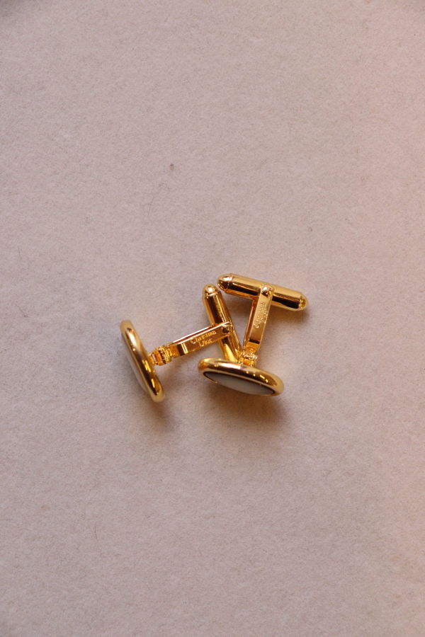 Vintage Christian Dior Goldtone White Mother Of Pearl Cuff Links