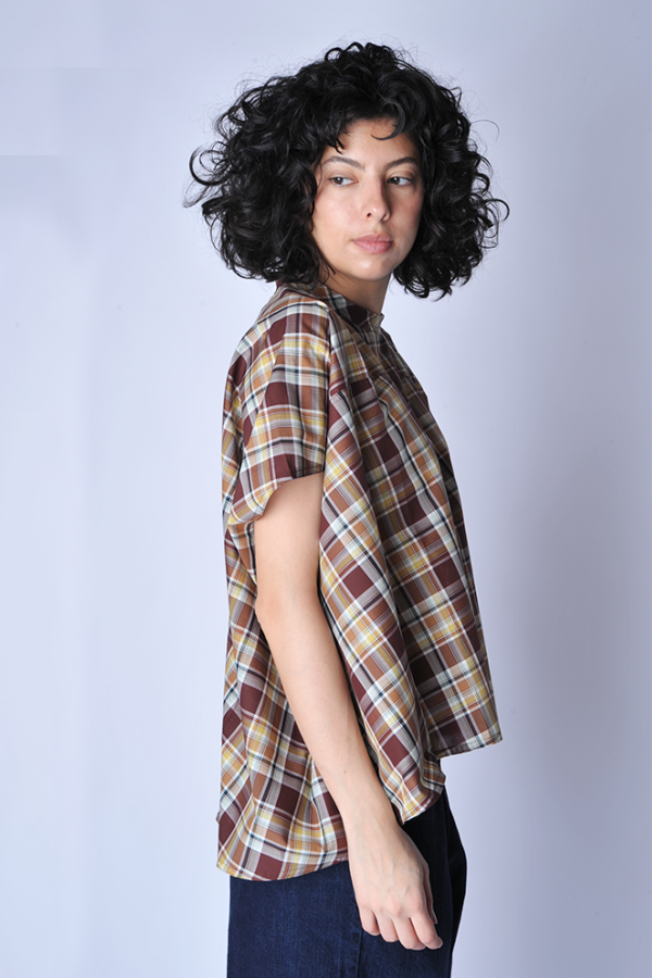 Sofie D'Hoore Toffee Check Basker Blouse - Brown