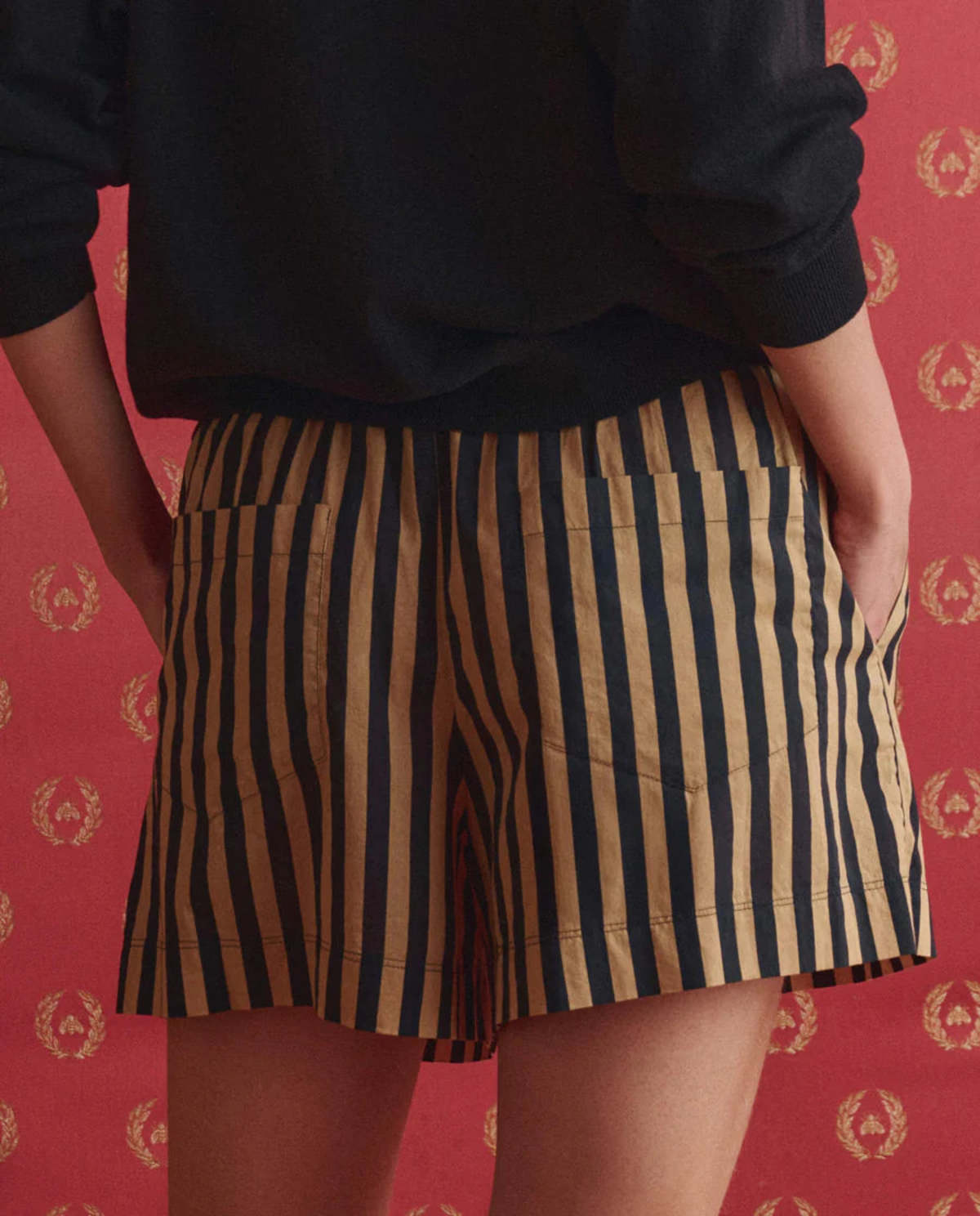 The Great. The Boxer Short. Khaki/Black Club Stripe Shorts - Image 5 of 6