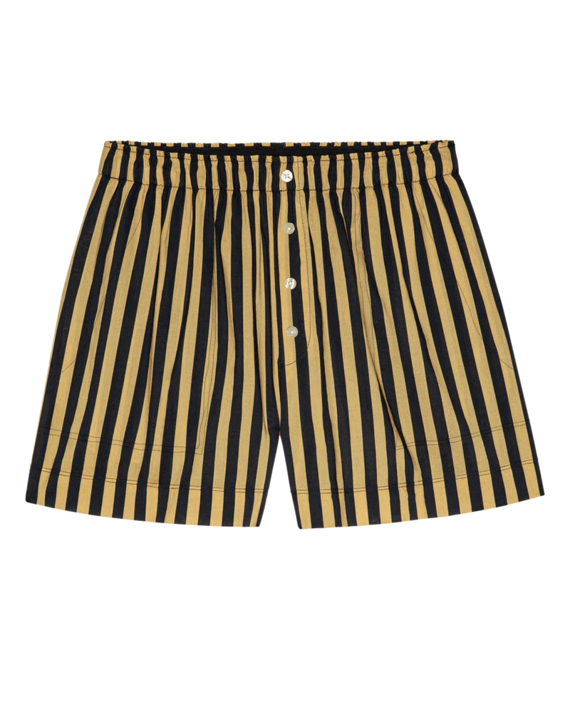 The Great. The Boxer Short. Khaki/Black Club Stripe Shorts