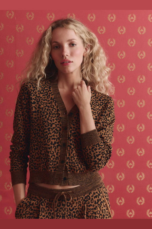 The Great. The Shrunken V Neck Cardigan - Leopard