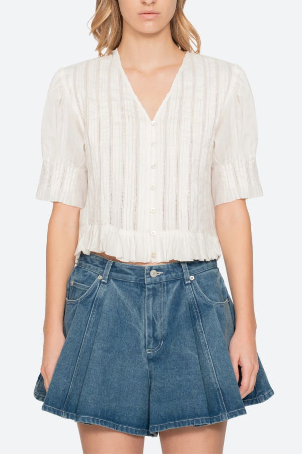 Sea NY Alberte Solid Bubble Sleeve Top - White